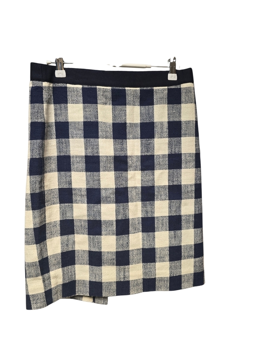 J Crew "The Pencil Skirt" Navy & Cream Check Cotton Linen Woven Skirt Size 4